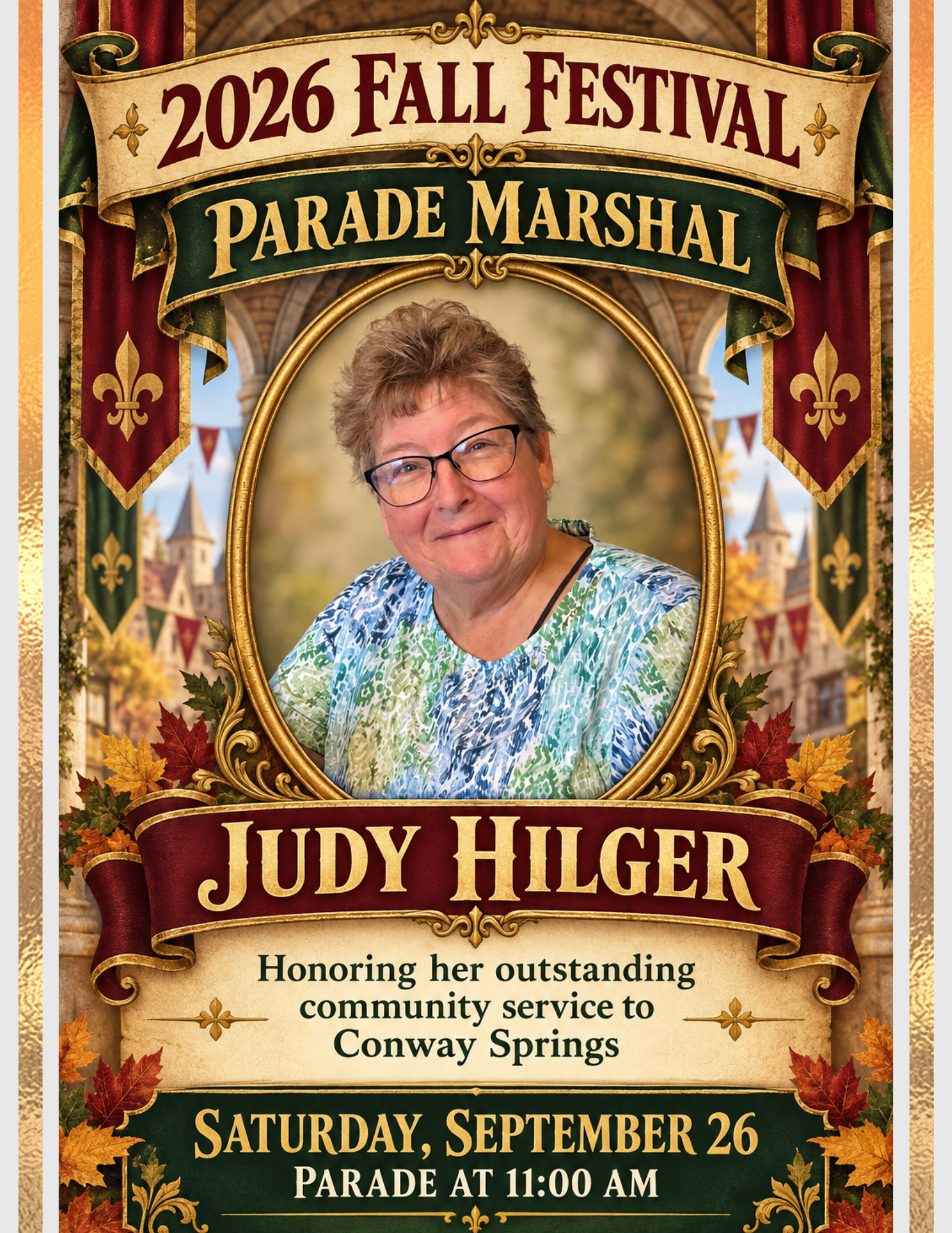 2026 Fall Festival Parade Marshal Judy Hilger, honored for her outstanding community service to Conway Springs
